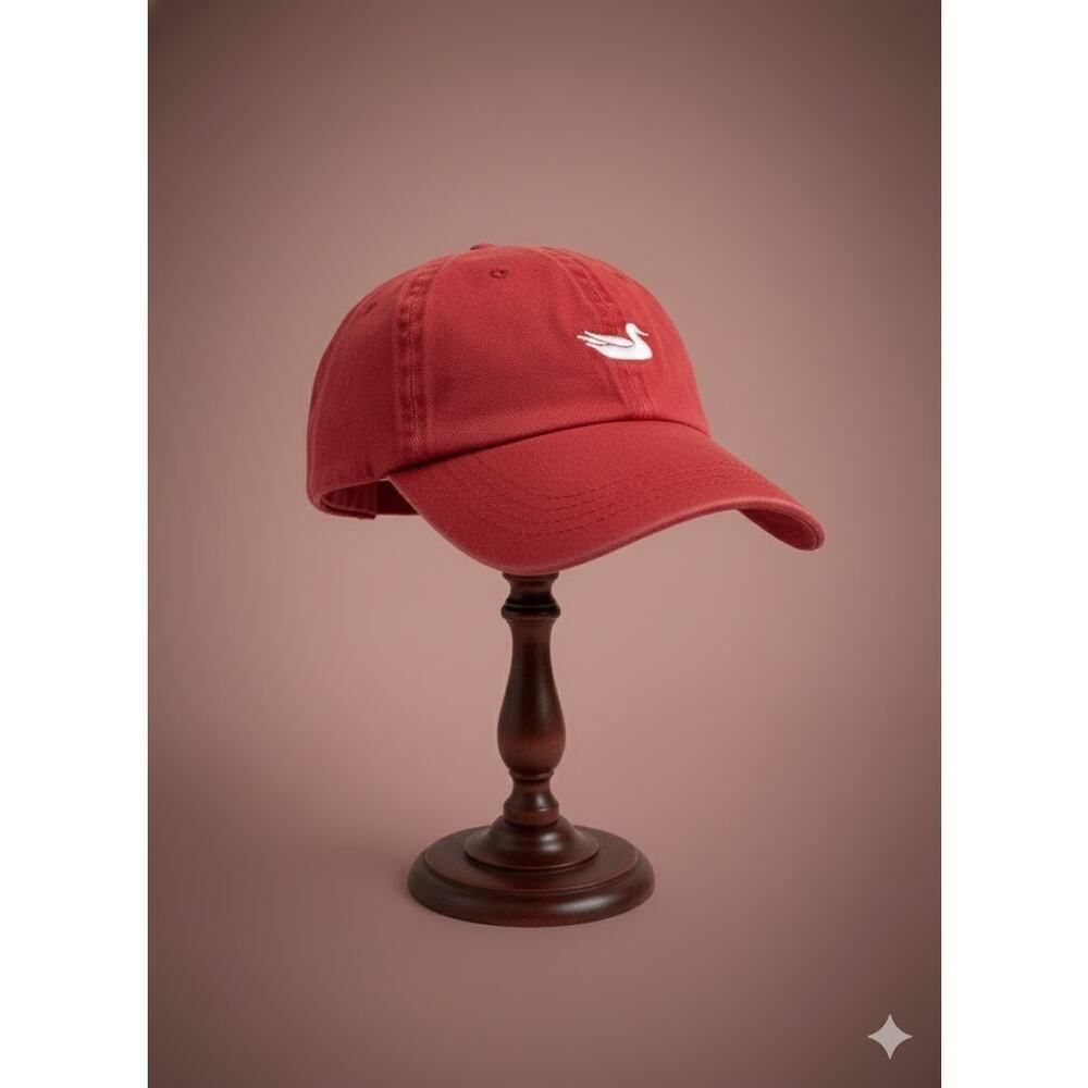 Southern Marsh Unisex Red Cotton Embroidered Swan Adjustable Cap Hat OS